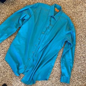 Turquoise men’s collared button up shirt